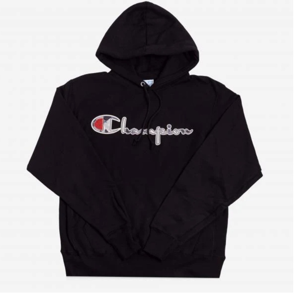 Champion Women’s Black Script Logo Pullover Hoodie Size M